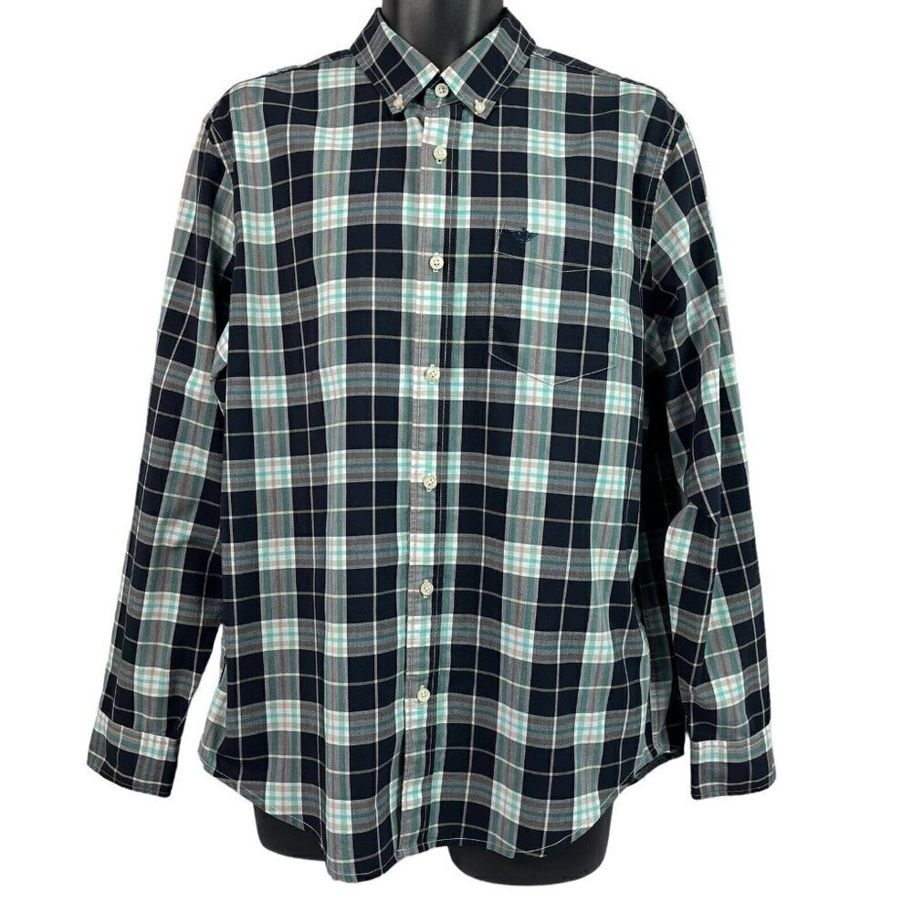 Dockers Mens Classic Fit Shirt Black Plaid Long Sleeve Large